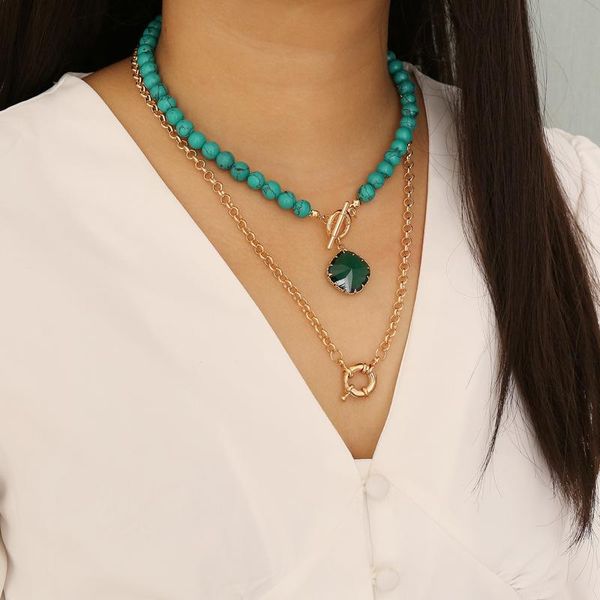 

pendant necklaces fashion natural stone alloy love necklace for women exaggerated creative metal multi-layer 2021 jewelry wholesale, Silver