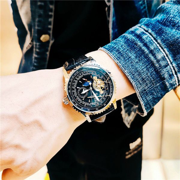 

european and american fashion highend authentic mens watch waterproof hollow out tourbillon automatic mechanical watch mens watch trend lum, Slivery;brown