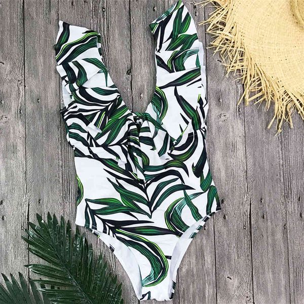 

2021 ruffle swimsuit women swimwear push up monokini bodysuit print swim suit backless bathing suit beach wear