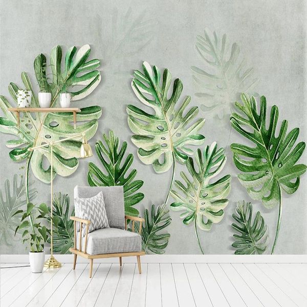 

wallpapers custom mural wallpaper 3d plant green leaf cement wall fresco living room tv sofa restaurant background papel de parede 3 d