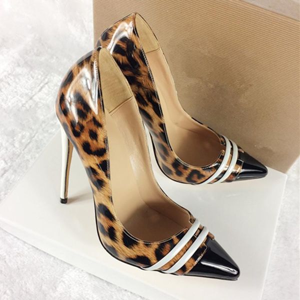 

dress shoes noenname_null-12cm women's leopard print color matching high heels heels, 10cm shoes, , narrow large size, Black