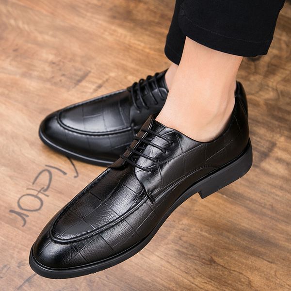 

leather shoes autumn men's british pointed trendy busins drs lace up, Black