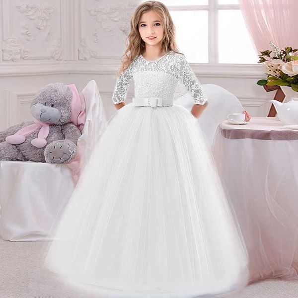 Langes lässiges Sommerkleid Teenager Mädchen Kostüm Spitze Kinder Kleidung Prinzessin Party Blume Kinder Kleidung Hochzeit 10 12 Vestidos Q0716