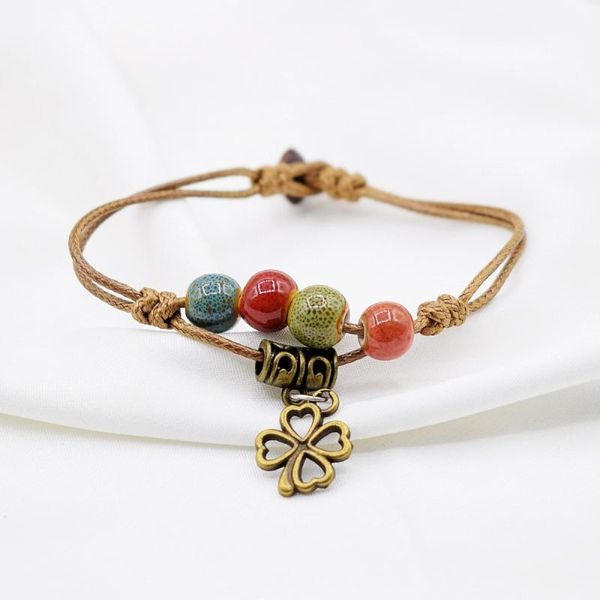 

charm bracelets 1pc art retro style ceramic woven bracelet girl material hand ornament, Golden;silver