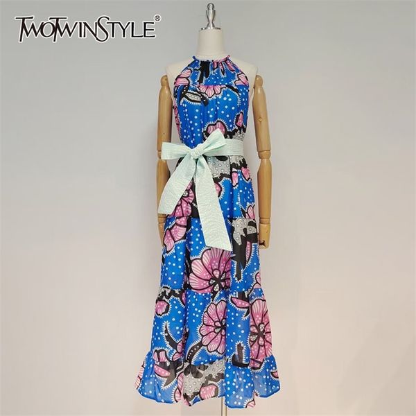 

print lace up bowknot dress for women halter sleeveless high waist vintage slim midi dresses female summer 210520, Black;gray