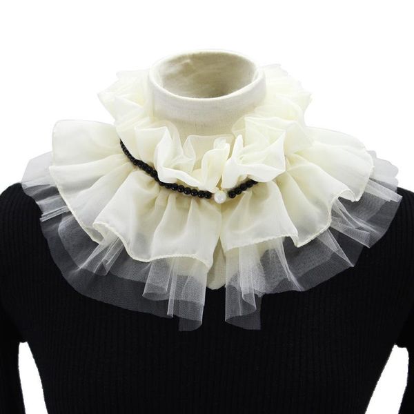 

bow ties women ruffles stand fake collars chiffon mesh half shirt blouse false collar neck ruff necklace formal party detachable, Black;gray