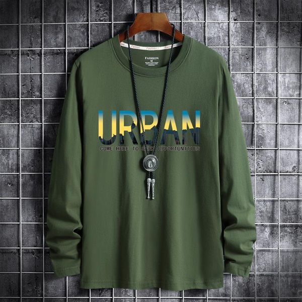 

men's t-shirts plus size long-sleeve print cotton tees o-neck thin tshirts 4xl 5xl 6xl autumn and winter, White;black