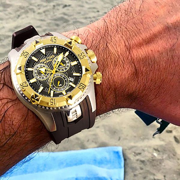

wristwatches reef tiger/rt men sports quartz watches chronograph date big dial super bright steel waterproof watch relogio masculino rga303, Slivery;brown