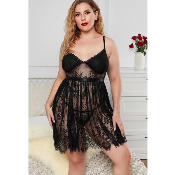 

plus size ladies lingerie lace skirt black romantic perspective flower babydoll dress stripper clothes bras sets, Red;black