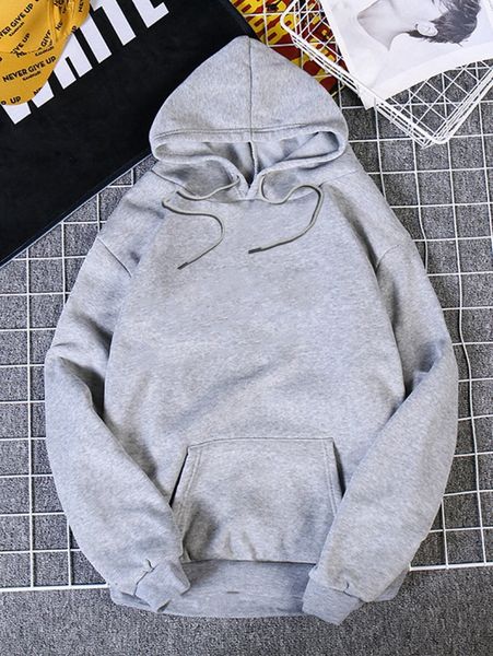 

solid kangaroo pocket drawstring hoodie b02h#, White;black