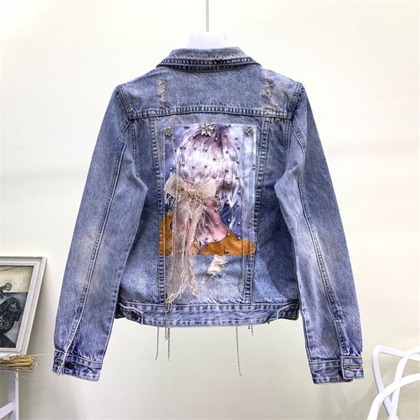 

jacket spring autumn hole beading patch design denim women outerwear chaqueta mujer korean fashion short jeans jacket female, Black;brown