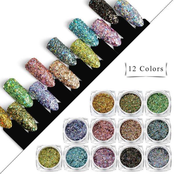 

mtssii 1 box aluminum flakes sequins nail glitter powder irregular mirror pigment paillette foil manicure art decorations1, Silver;gold