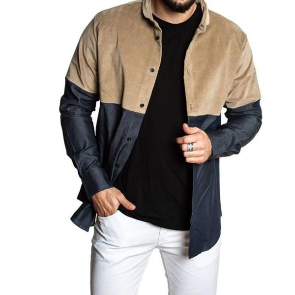 

men's casual shirts european american two-color stitching long-sleeved lapel shirt spring autumn youth trend single-breasted jacket, White;black
