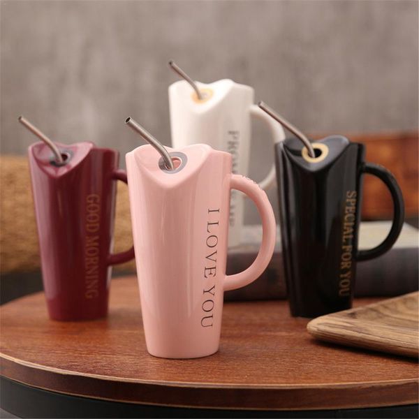 

ceramic cup with straw personality kitchen coffee mug home office drinkware unique gifts wine glasses