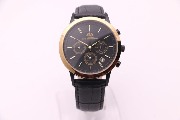 

men's fashion quartz watch aehibo brown all working six hands multifunction calendar dial gold stainless steel case chronograph leather, Slivery;brown