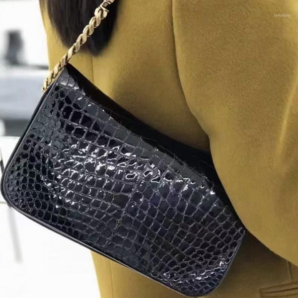

evening bags leather lady's armpit bag crocodile pattern solid color women's chain handbag fashion design female small shoulder1