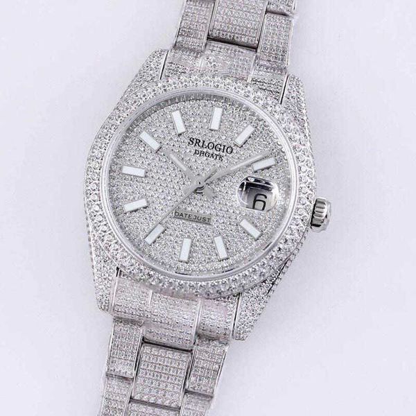 

full diamond mens watch 40.6mm automatic mechanical watches diamonds bezel waterproof sapphire wristwatches diamondstudded steel bracelet on, Slivery;brown