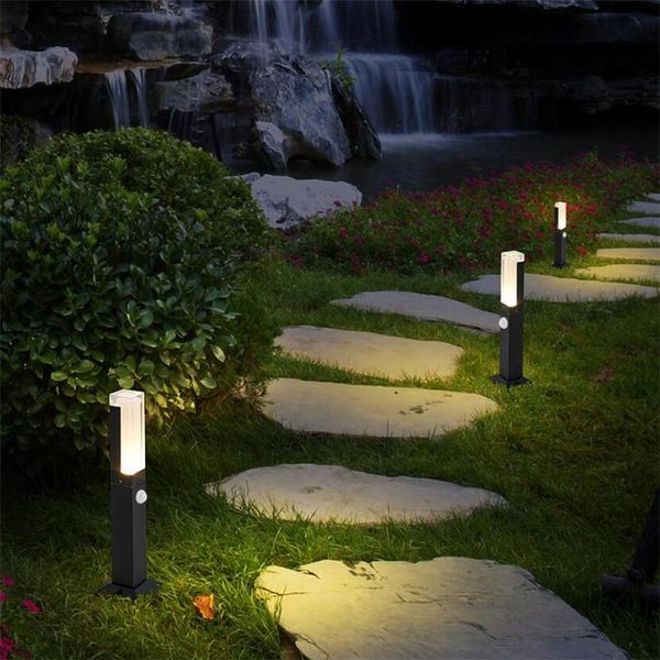 

1pcs motion sensor 12w led garden lawn lamp modern waterproof ip65 aluminum pillar light outdoor courtyard villa landscape lamps