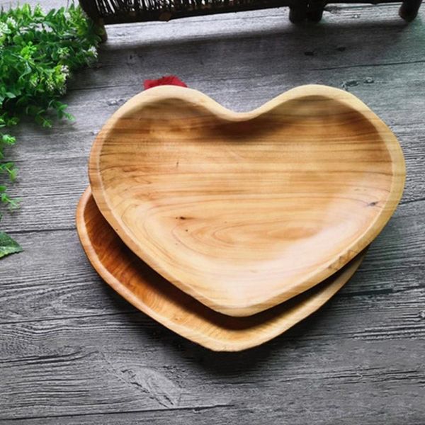 

dishes & plates fruit plate eco-friendly storage wood wooden heart shape serving tray for home cake dessert decoration