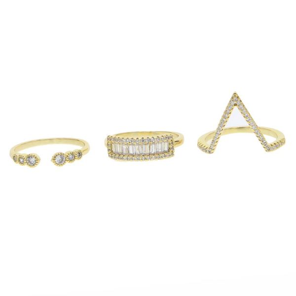

wedding rings fashion cz set with v shape finger 3pcs women jewelry for party ol lady gift wholesale, Slivery;golden