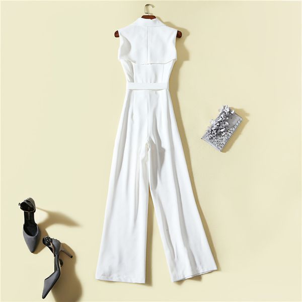 

jumpsuits jumpsuit summer long rompers wmen notched collar covered button sleeveless full length white jumpsuit ladies, Black;white