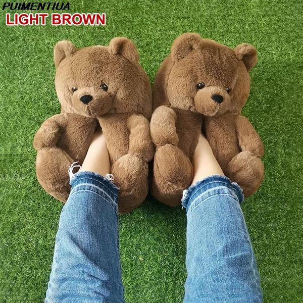

fur plush house slippers women cartoon animals home indoor soft anti-slip faux cute fluffy winter warm shoes, Black