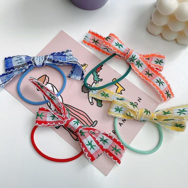 

girls cute sweet plaid floral elastic hair bands ponytail holder children lovely scrunchies rubber kids accessories, Slivery;white
