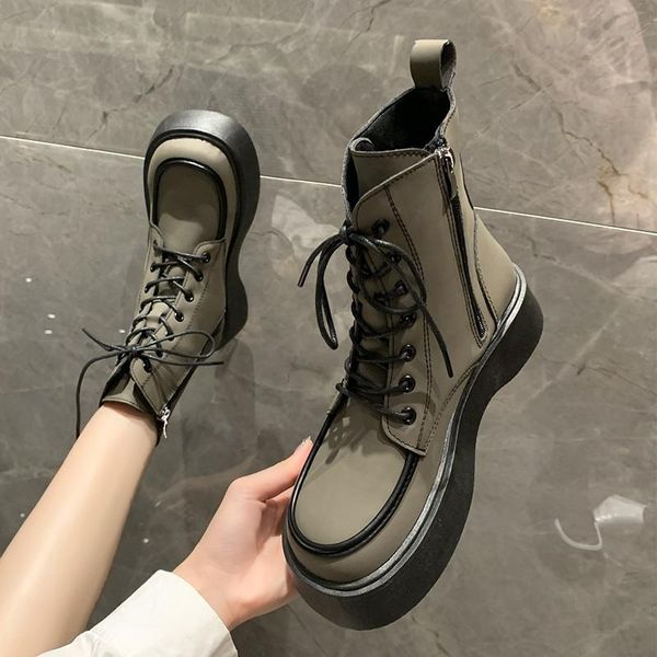 

boots british style 2021 autumn women's short low tube round head solid color side zipper casual shoes, Black