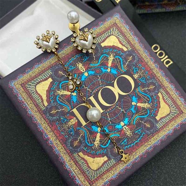 

aaa designer jewelry letter pearl long five pointed star earrings fashion trend new earrings brass material y9jp, Golden