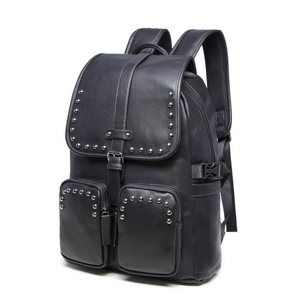 

backpack fashion men backpacks leather male korean student lager rivet boy business lapschool computer bag