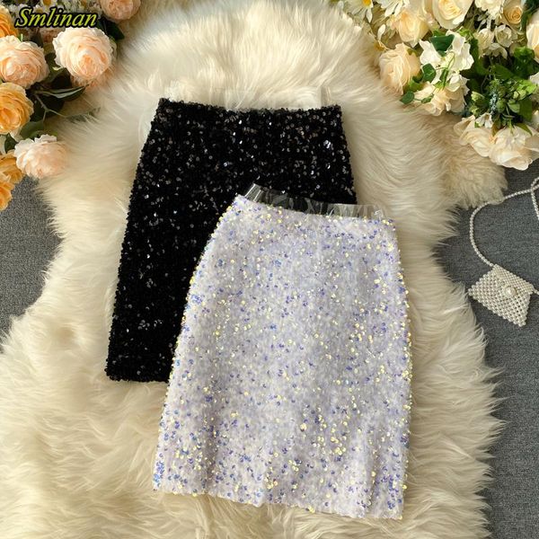 

skirts smlinan 2021 spring summer womens black white sequined mini skirt bodycon pencil short wrap club female
