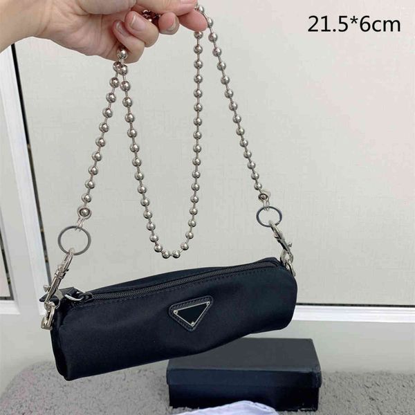 

women black chain bags sier beads designer baguettes shimmer nylon shoulder bag fashion purses crossbody triangle small wallets