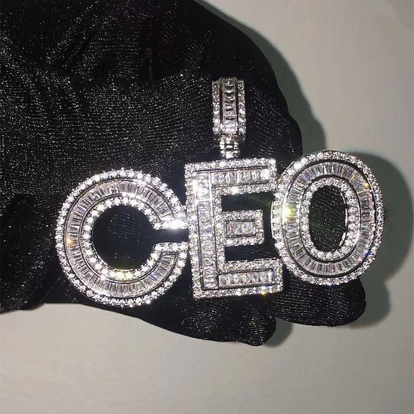 

custom name baguettes letters pendant with rope chain gold silver bling zirconia men hip hop jewelry