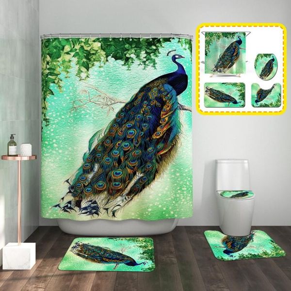 

shower curtains peacock pattern curtain bathroom mat combination toilet carpet room