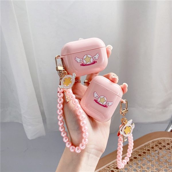 

for airpods 123/airpods pro earphone case cute pink pearl keychain cartoon cover japan anime magical girl silicone shell fundas