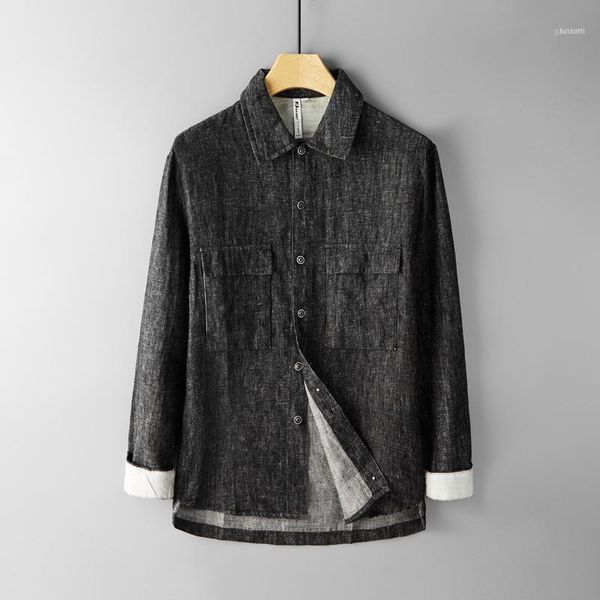 

men's jackets mens linen jacket casual slim fit fashion vintage chinese style long sleeve turn-down collar outerwear & coats1, Black;brown