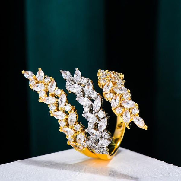 

wedding rings godki luxury wheat leaf with zirconia stones women engagement party jewelry high quality, Slivery;golden