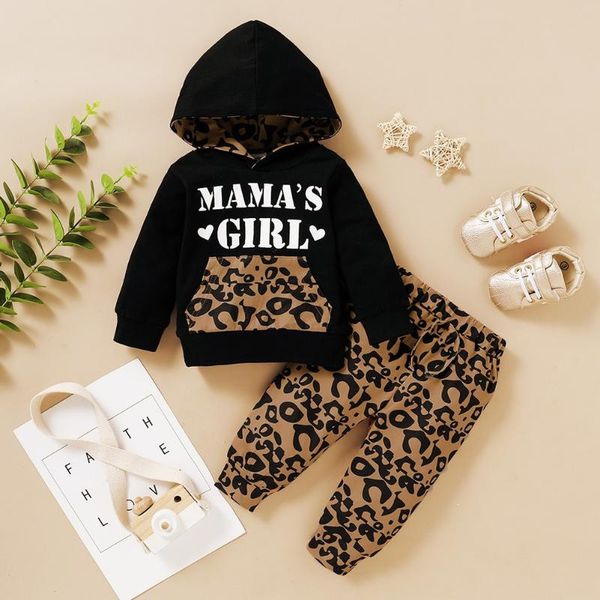 

clothing sets 0-36m born baby girl boy outfits clothes letter print hooded long sleeve leopard printed trousers set, White