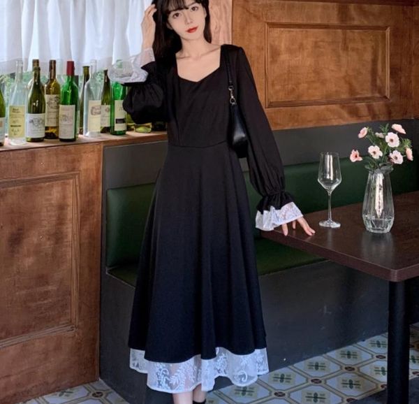 

2021 spring and autumn fashion long sleeve women's dress @98, Black;gray