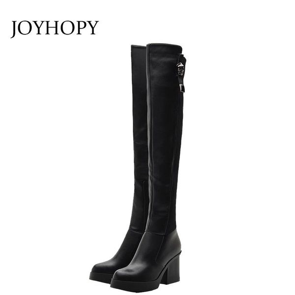 

boots genuine leather over the knee 2021 winter thick high heels shoes female thin leg thigh with flock wb003, Black