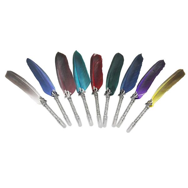 

pcs dip pen calligrap feather vintage advertising gift ink water metal fountain set birthday 5 nibs pens