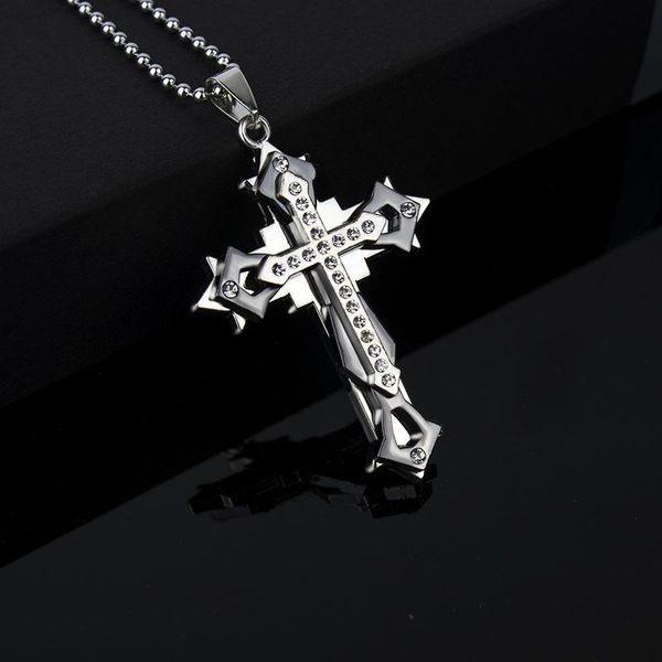 

pendant necklaces fashion silver color cross necklace for men black metal punk arrow trendy jewelry gift collar hombre