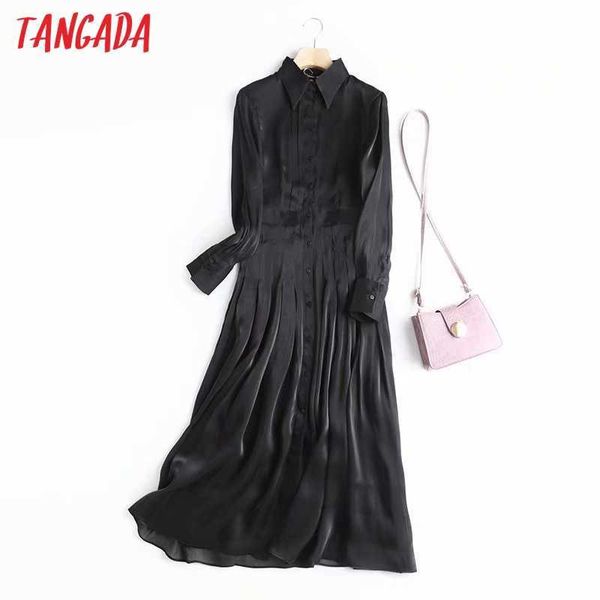 

tangada fashion women satin long dress arrival long sleeve ladies shirt dress vestidos 4c40 210609, Black;gray
