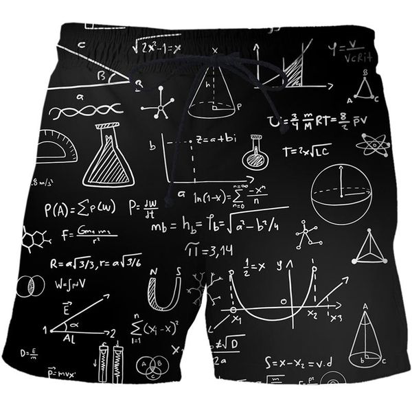 

men's shorts mathematical formula printed 3d beach pants mens swim surf wear digital harajuku board, White;black