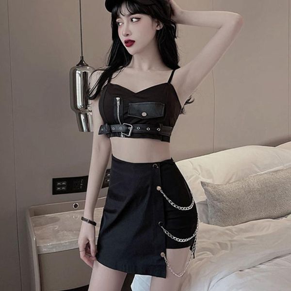 

skirts high street skirt fashion hipster designer creative casual thin simple solid color chain waist irregular, Black