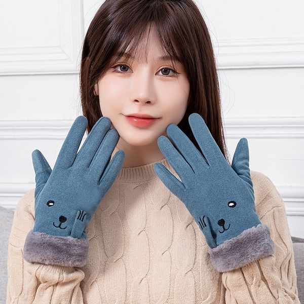 

autumn and winter touch screen gloves women riding warm lovely fur mouth outdoor suede, Black