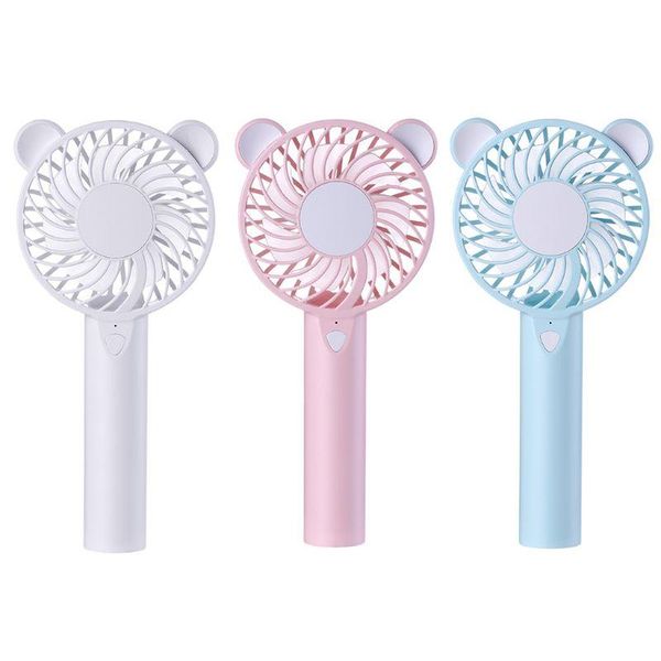 

cute bear cartoon handheld usb rechargeable fan with led light cooler portable 3 speed adjustable deskcooling electric fans