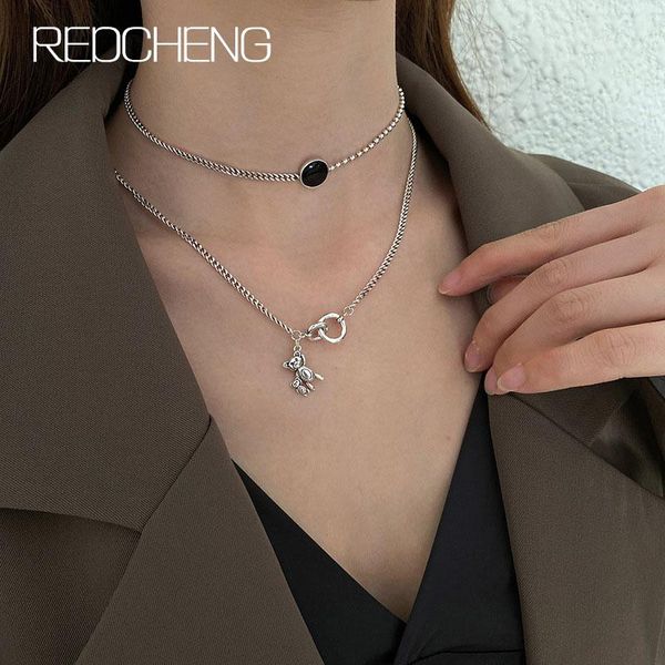 

chains redcheng 925 sterling silver cartoon little bear necklaces for women ins fashion geometric chic creative birthday jewelry gifts