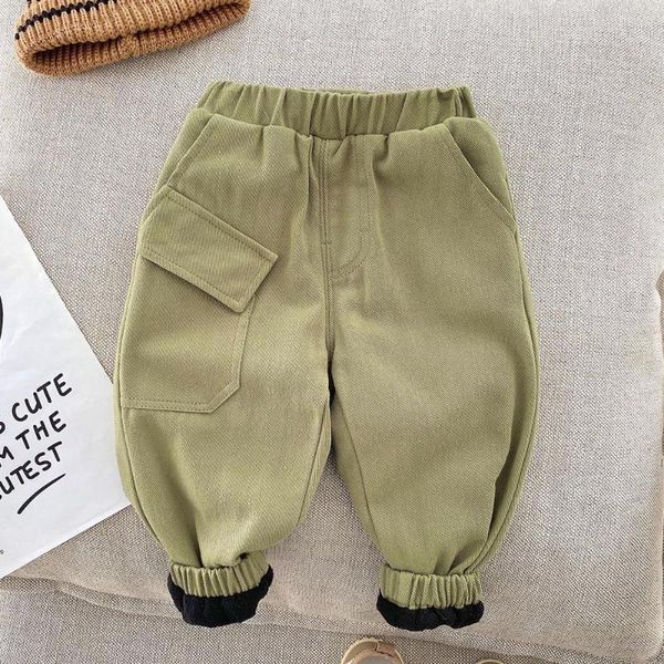 

trousers 2022 winter warm boys pants solid color plus velvet heavyweight children clothing casual kids, Blue