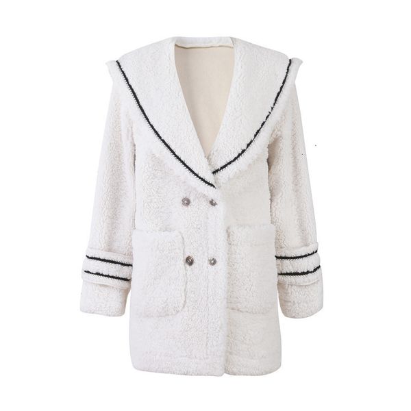 

women's jackets runway korean fashion luxury winter women white lapel furry lamb wool coat female thick long sleeve clothes uaqs, Black;brown